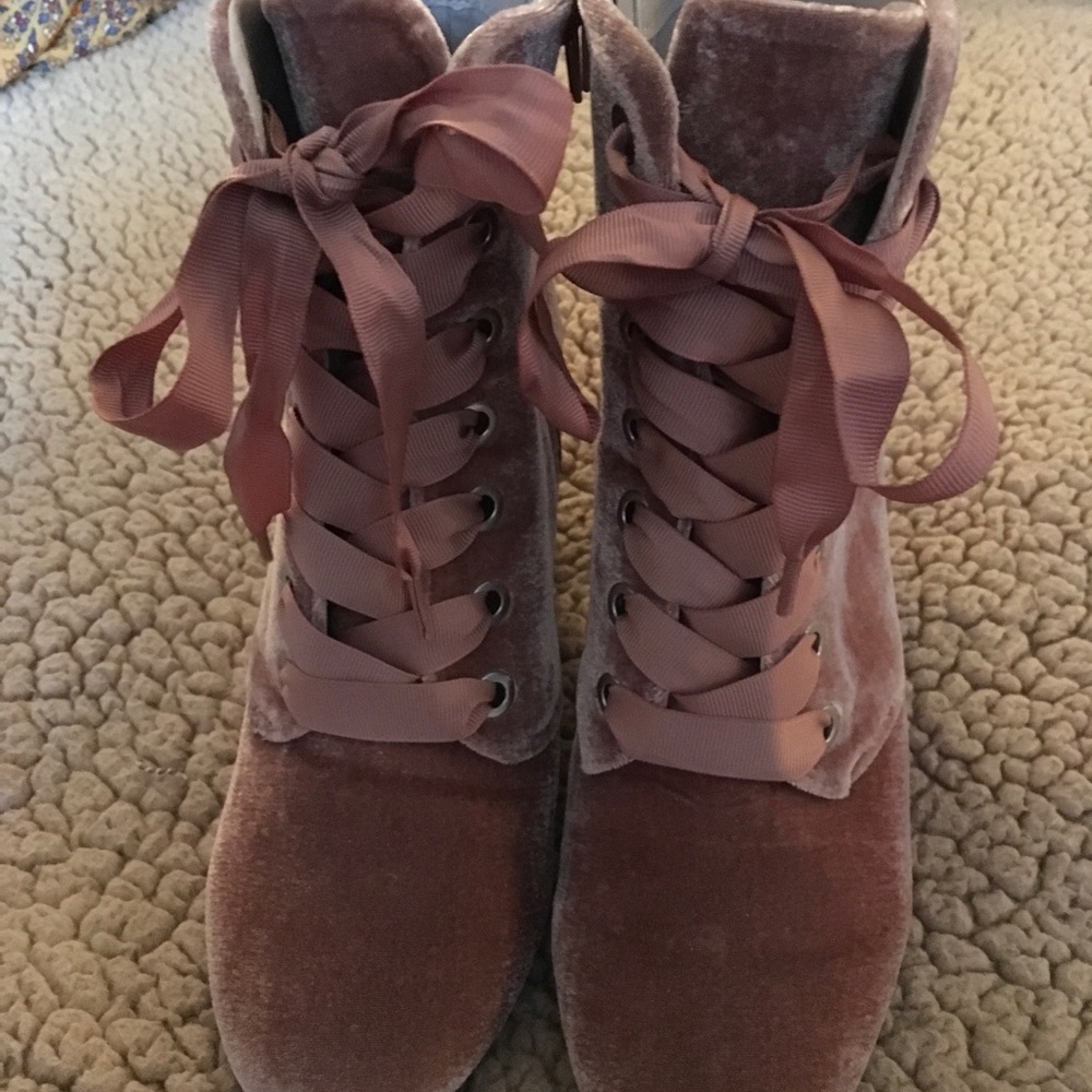 Pink velvet booties
